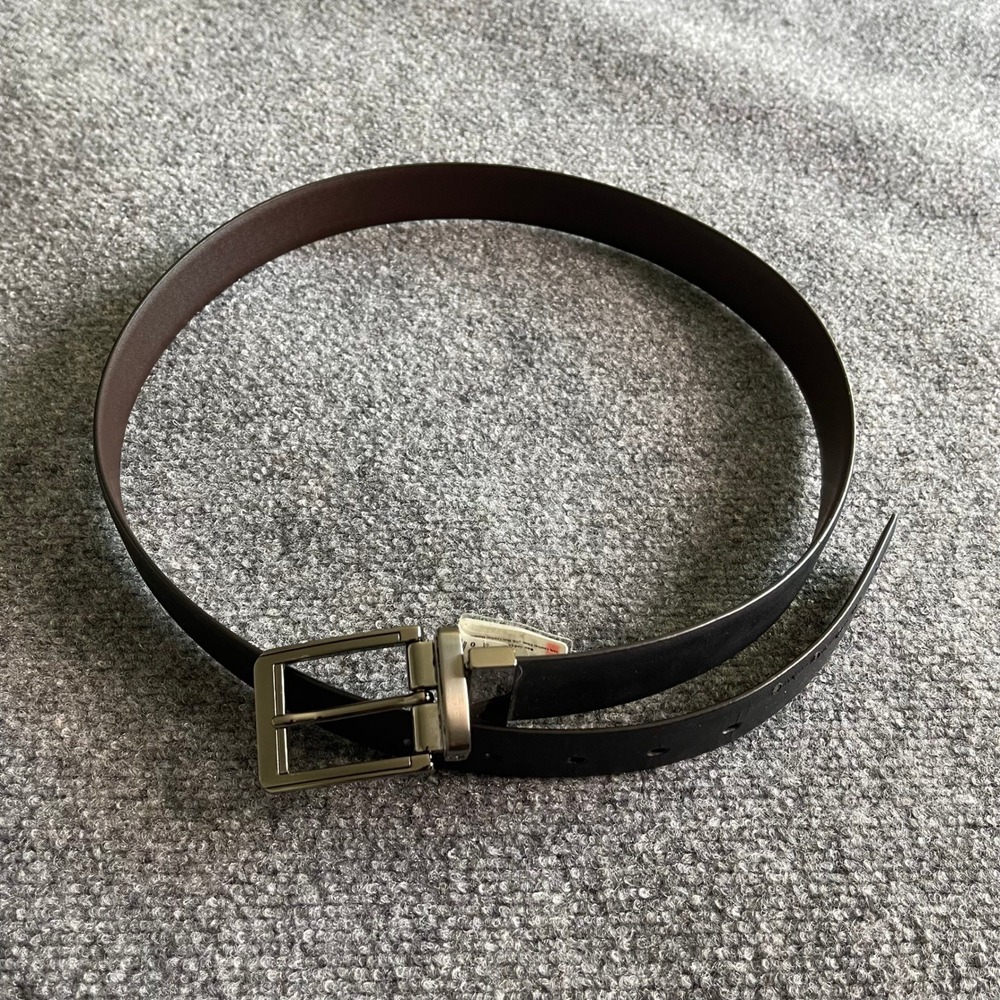Mens Reversible Bonded Leather Belt Black Brown Gunmetal Buckle Size 38 BJ02052